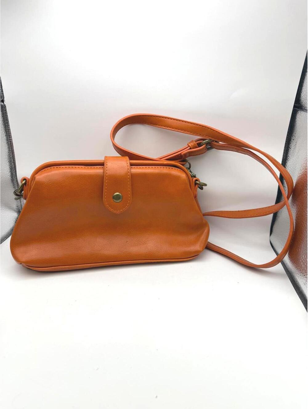 Orange Faux Leather Crossbody Bag with Snap Closure
